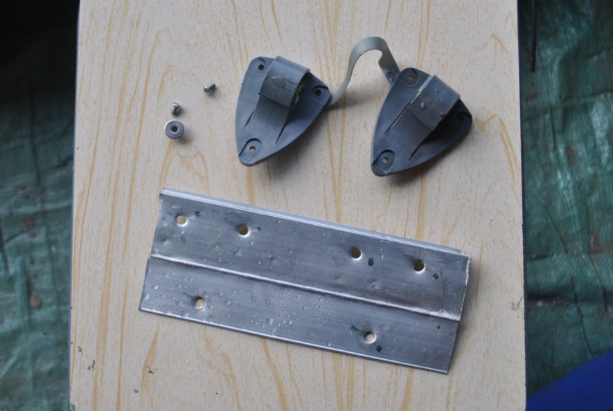 Aluminum for reinforcing the pannier hooks. One set of hooks pictured.